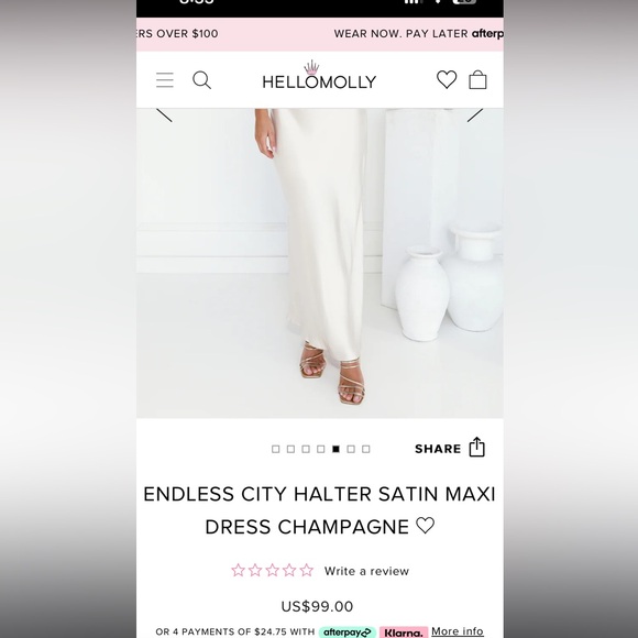 Hello Molly Endless City Halter Maxi Dress Satin Champagne - Picture 2 of 4